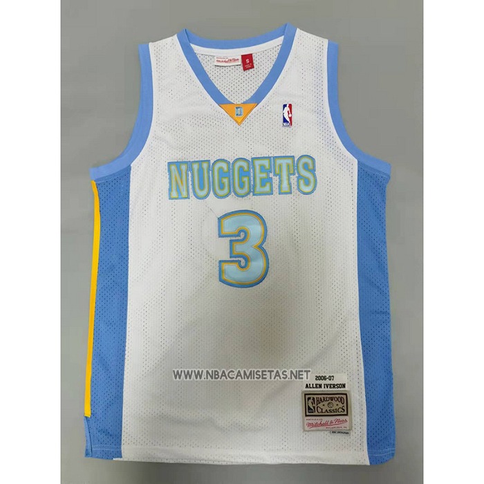 Camiseta Denver Nuggets Allen Iverson NO 3 Mitchell & Ness 2006-07 Blanco